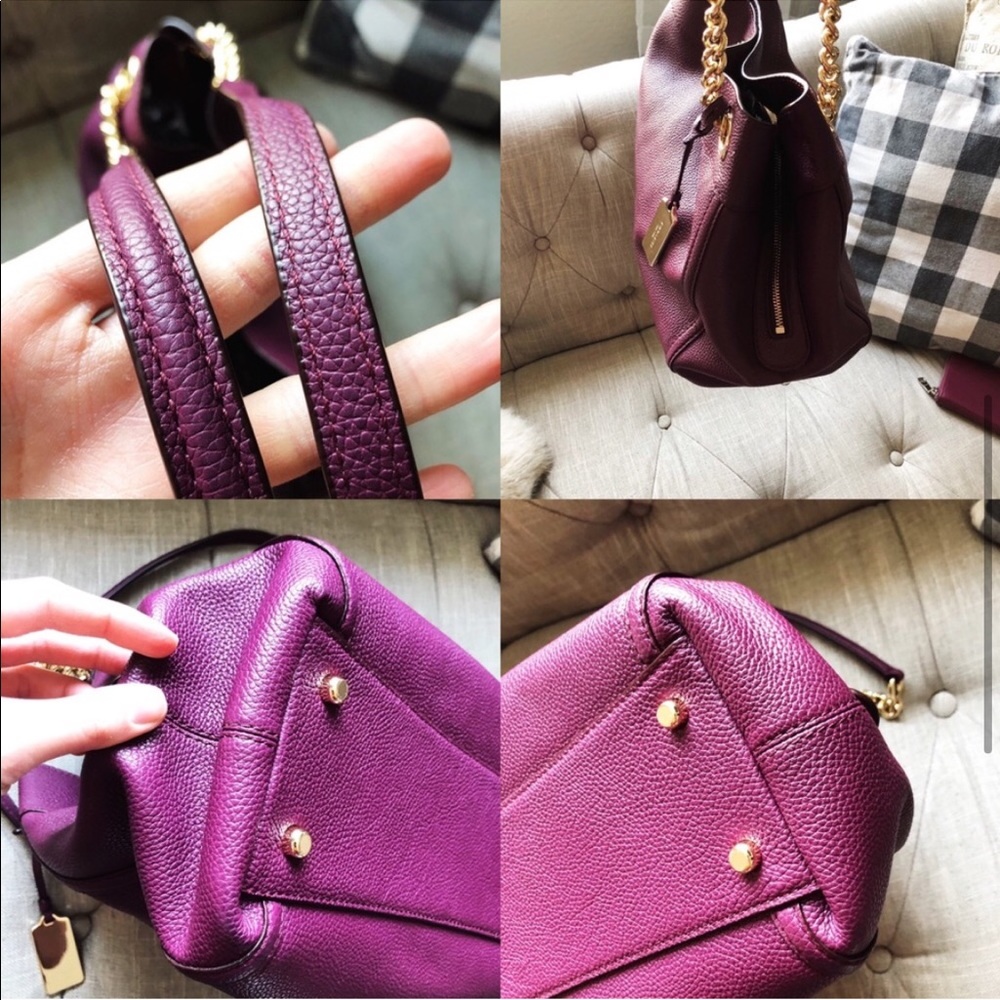 Coach Edie Turnlock Pebbled Leather Purple Shoulder Bag - Picture 5 of 8